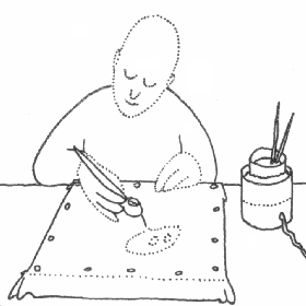 2) Abdecken der Stellen, die wei bleiben sollen, mit heiem Wachs
