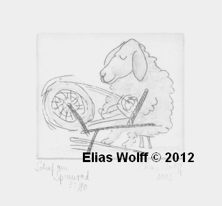 Schaf am Spinnrad Schaf am Spinnrad