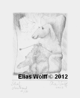 Schaf, strickend Schaf, strickend